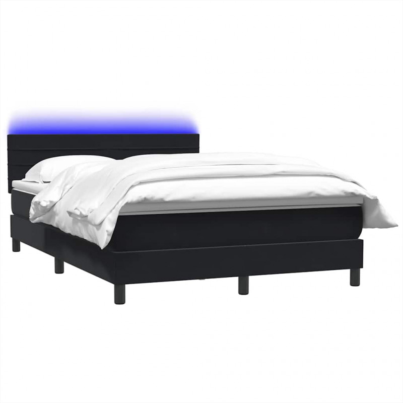 Łóżko kontynentalne z materacem i LED, czarne, 160x210 cm, aksamit