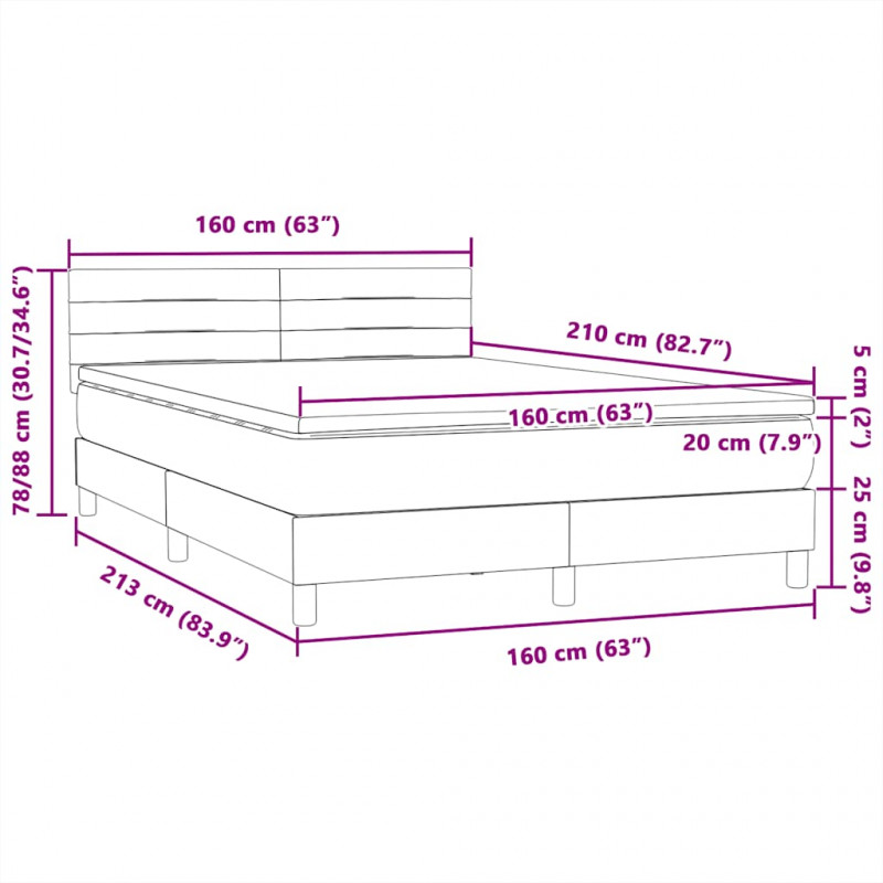 Łóżko kontynentalne z materacem i LED, czarne, 160x210 cm, aksamit