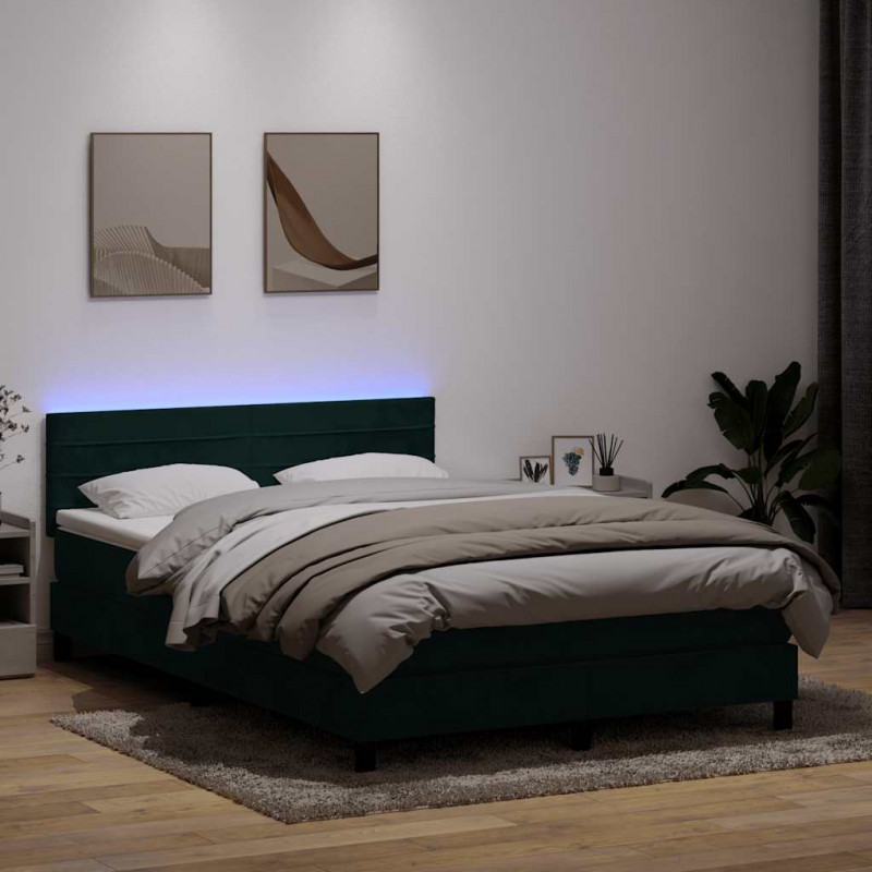 Łóżko kontynentalne z materacem i LED, ciemnozielone, 160x210 cm