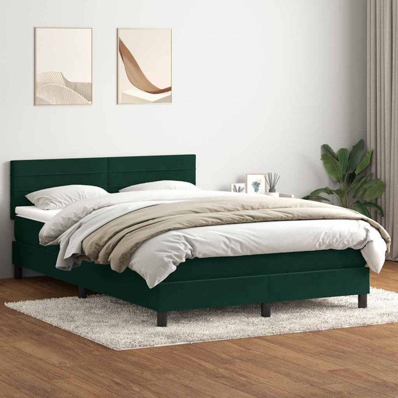 Łóżko kontynentalne z materacem i LED, ciemnozielone, 160x210 cm