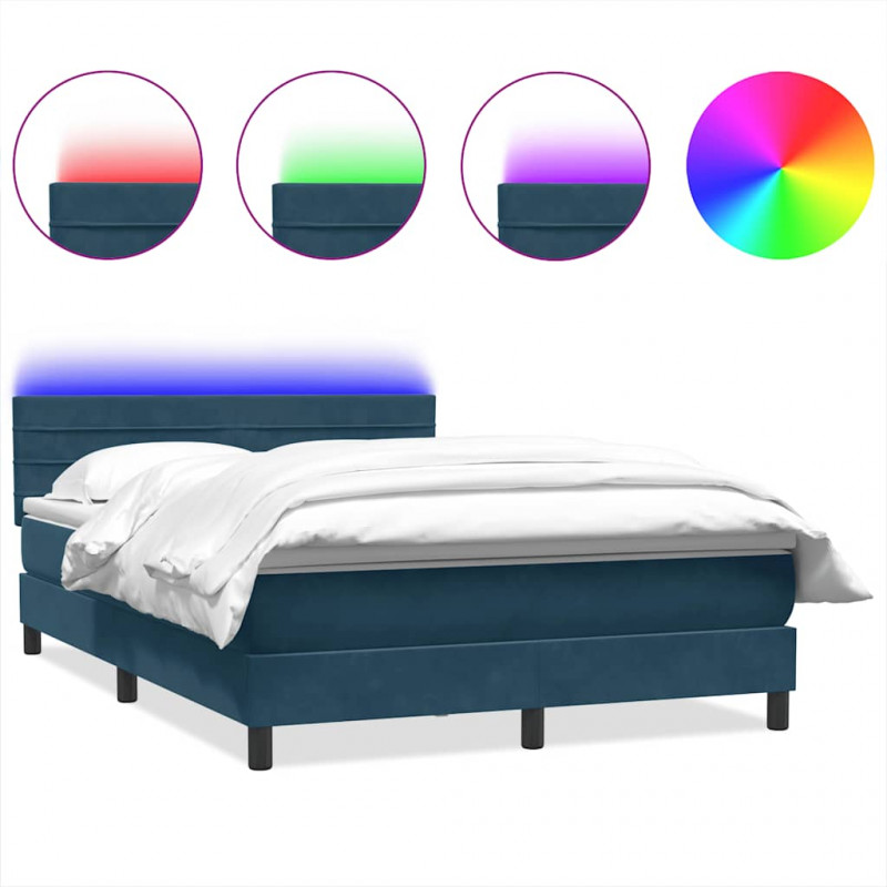 Łóżko kontynentalne z materacem i LED, niebieskie, aksamit, 160x210cm