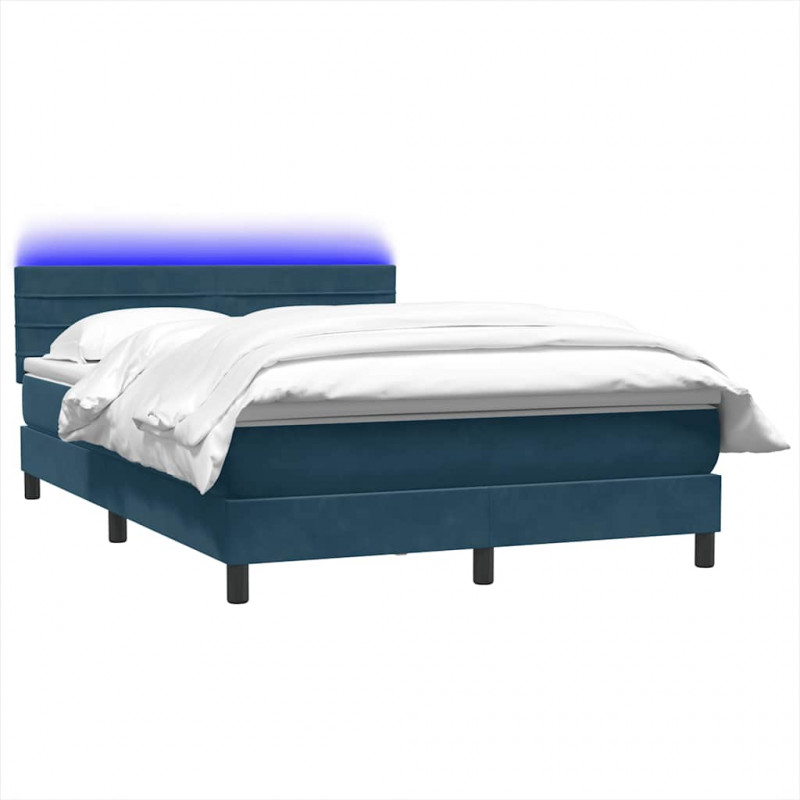 Łóżko kontynentalne z materacem i LED, niebieskie, aksamit, 160x210cm