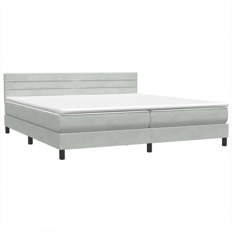 Łóżko kontynentalne z materacem i LED, jasnoszare, 180x210cm, aksamit