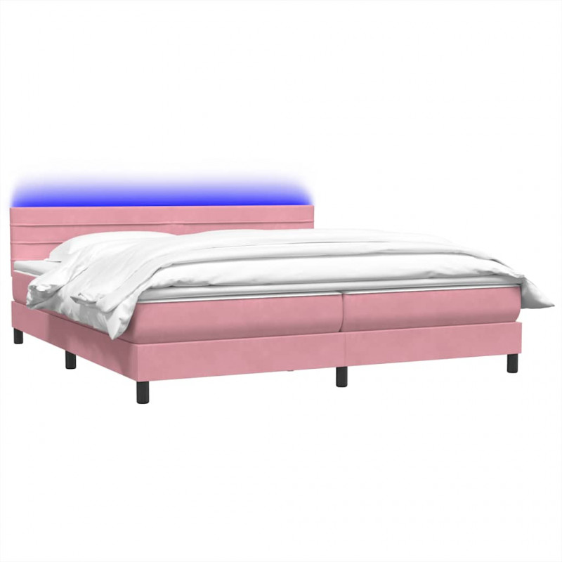 Łóżko kontynentalne z materacem i LED, różowe, 180x210 cm, aksamit