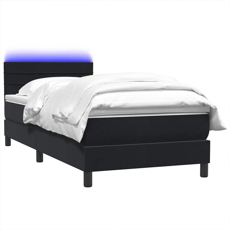 Łóżko kontynentalne z materacem i LED, czarne, 80x220 cm
