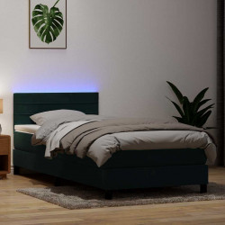 Łóżko kontynentalne z materacem i LED ciemnozielony aksamit 80x220 cm