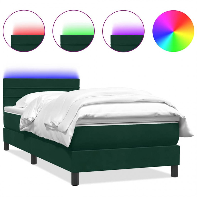 Łóżko kontynentalne z materacem i LED ciemnozielony aksamit 80x220 cm