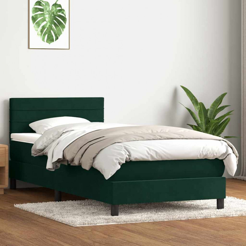Łóżko kontynentalne z materacem i LED ciemnozielony aksamit 80x220 cm