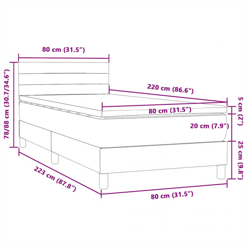 Łóżko kontynentalne z materacem i LED ciemnozielony aksamit 80x220 cm