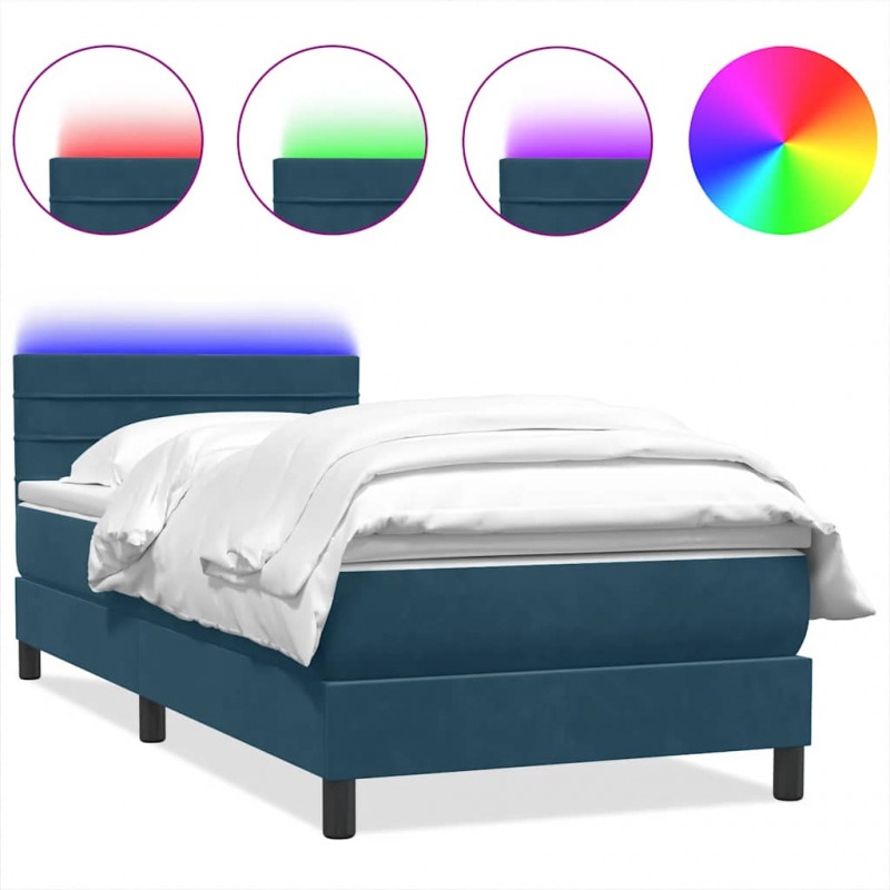 Łóżko kontynentalne z materacem i LED, niebieskie, aksamit, 80x220 cm