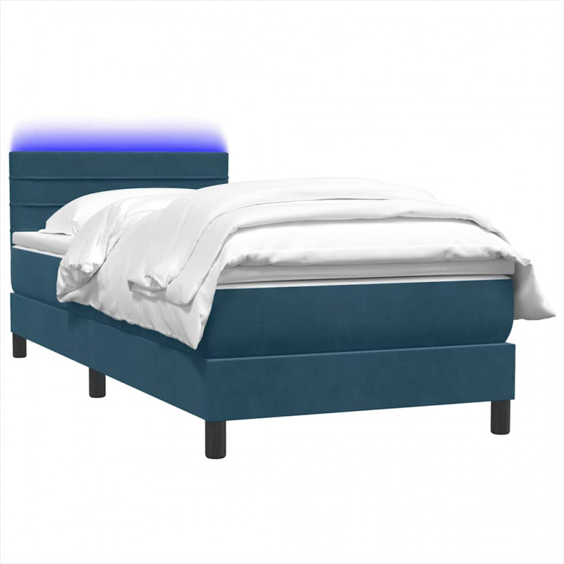 Łóżko kontynentalne z materacem i LED, niebieskie, aksamit, 80x220 cm