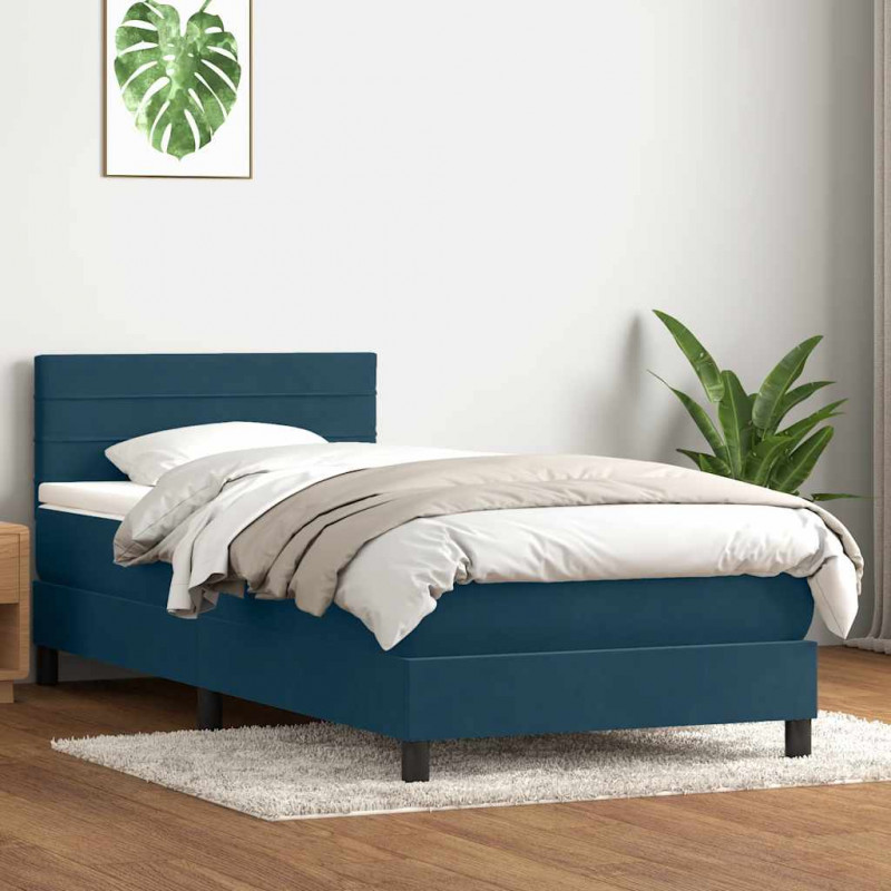 Łóżko kontynentalne z materacem i LED, niebieskie, aksamit, 80x220 cm