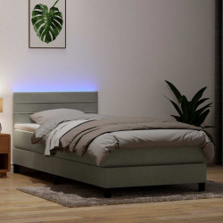 Łóżko kontynentalne z materacem i LED, jasnoszare, aksamit, 90x220 cm