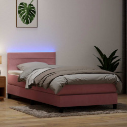 Łóżko kontynentalne z materacem i LED, różowe, 100x220 cm, aksamit