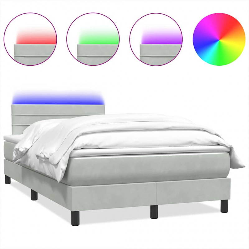 Łóżko kontynentalne z materacem i LED, jasnoszare, 120x220cm, aksamit