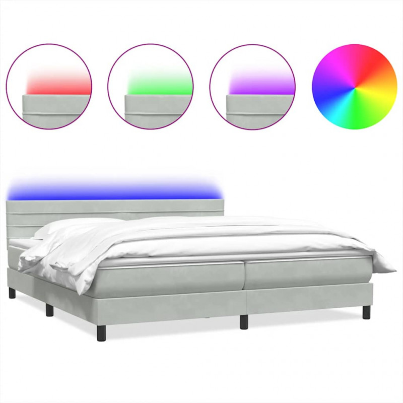 Łóżko kontynentalne z materacem i LED Jasnoszary 180x220 cm Aksamit