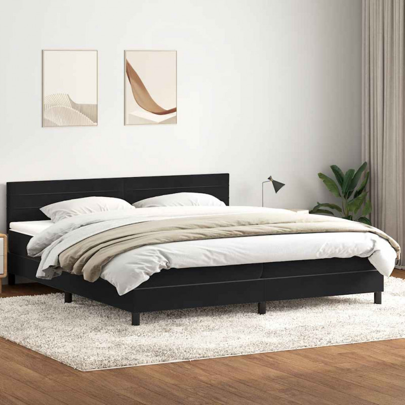 Łóżko kontynentalne z materacem i LED Czarny 180x220 cm Aksamit