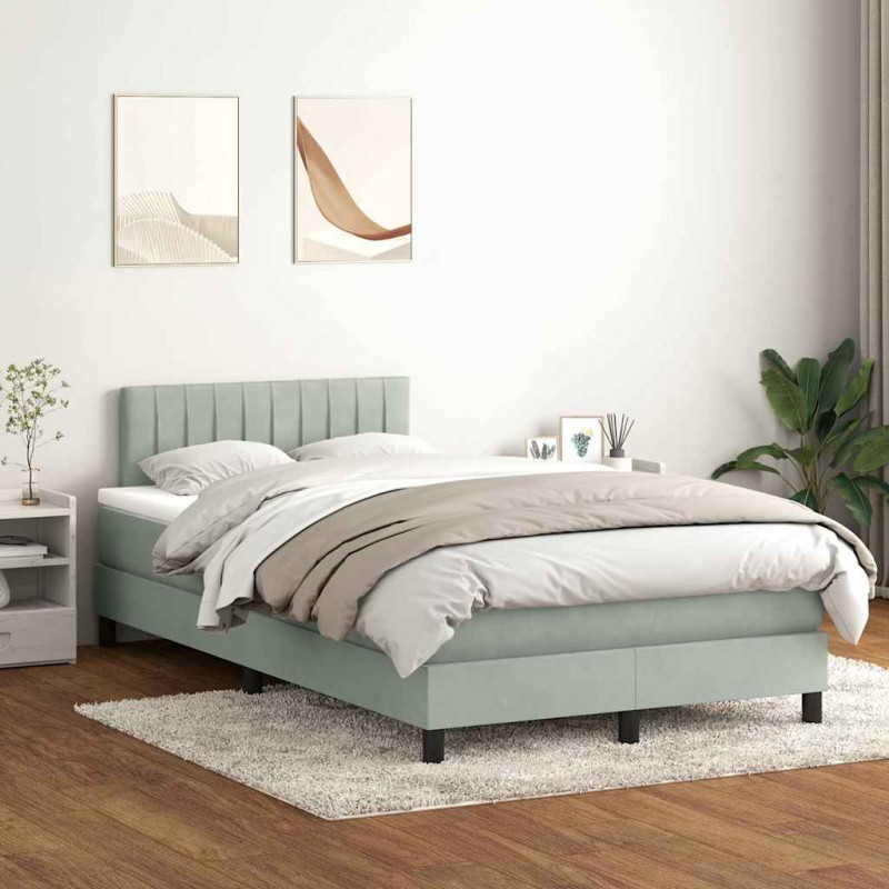 Łóżko kontynentalne z materacem i LED, jasnoszare, 120x210cm, aksamit