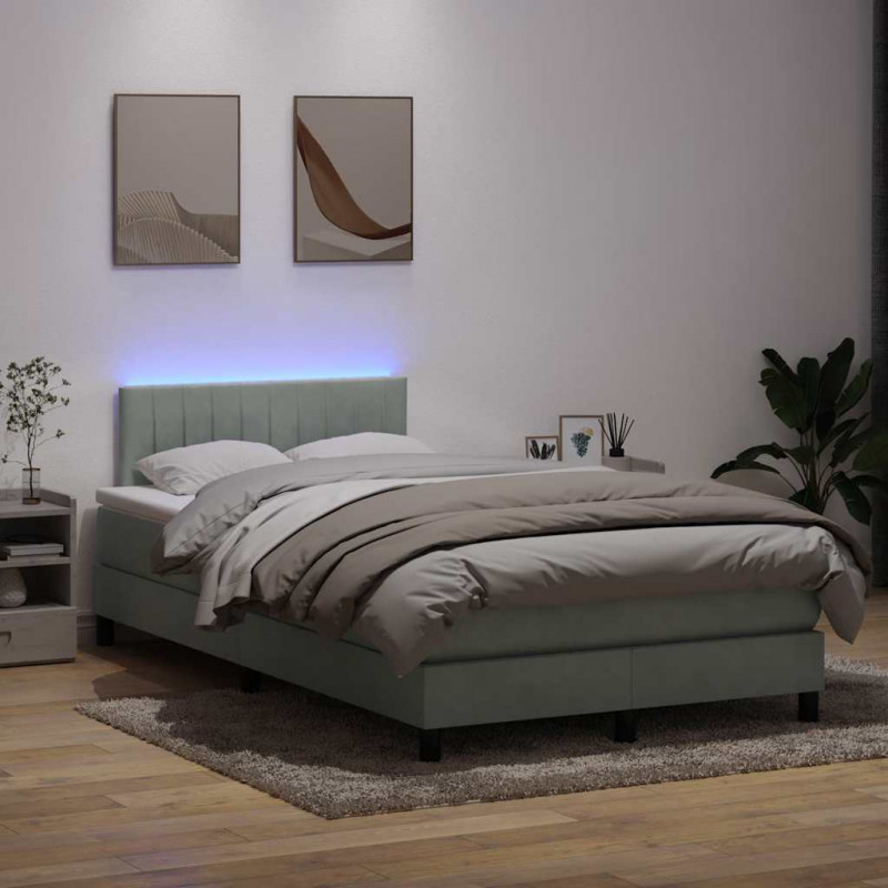 Łóżko kontynentalne z materacem i LED, jasnoszare, 120x210cm, aksamit