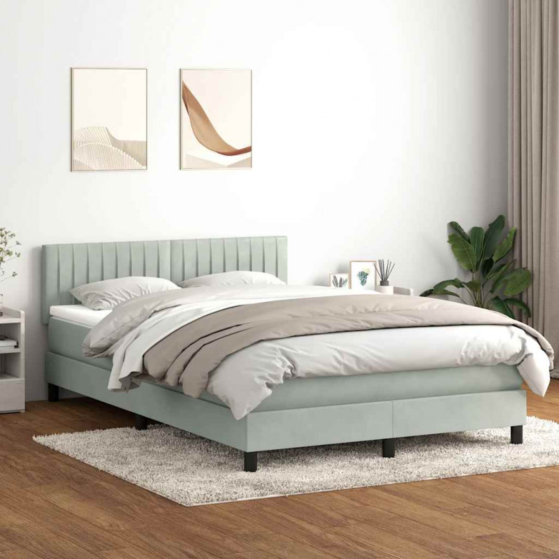 Łóżko kontynentalne z materacem i LED, jasnoszare, 140x210cm, aksamit