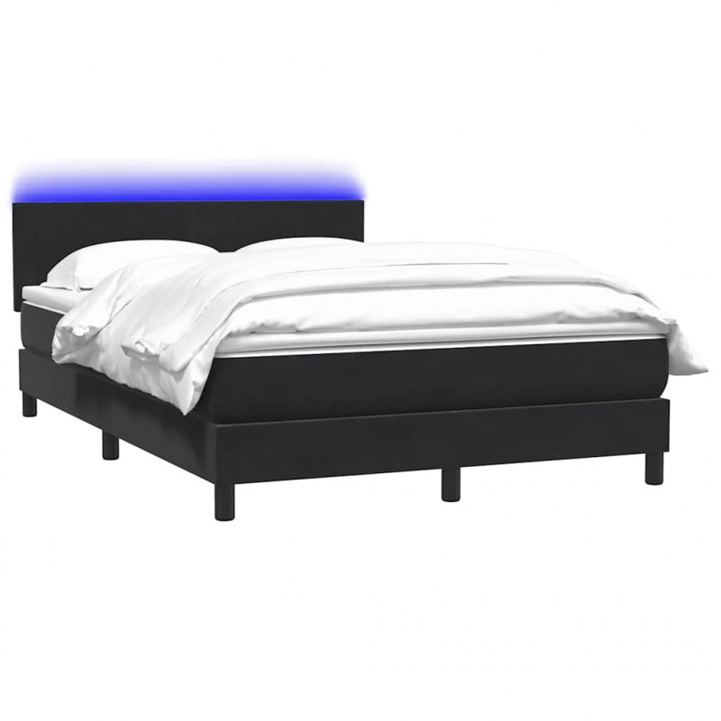 Łóżko kontynentalne z materacem i LED, czarne, 140x210 cm, aksamit
