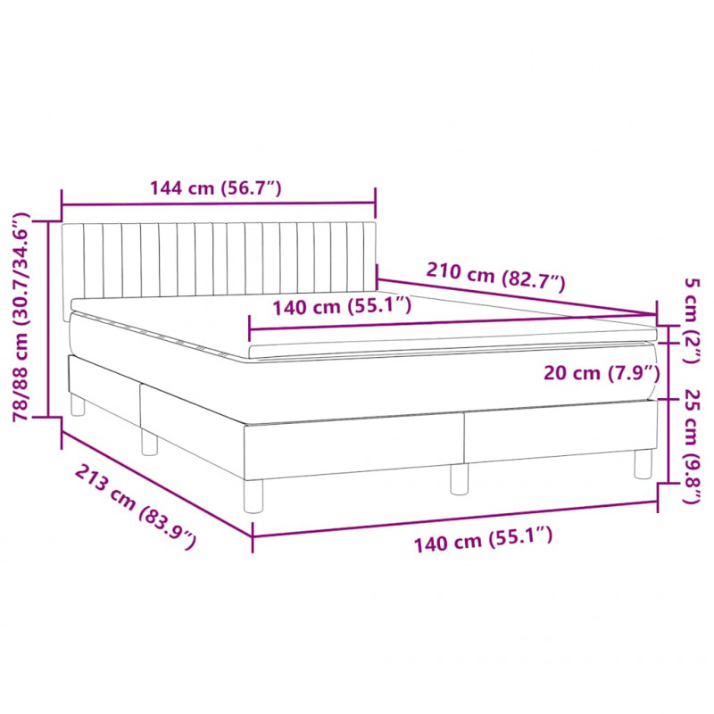 Łóżko kontynentalne z materacem i LED, czarne, 140x210 cm, aksamit