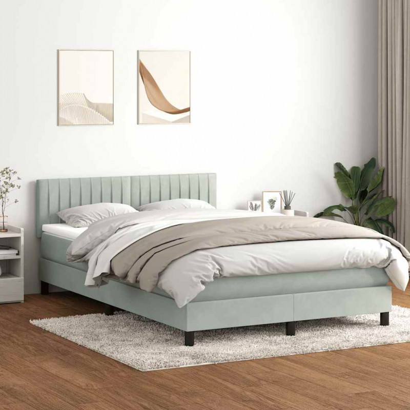 Łóżko kontynentalne z materacem i LED, jasnoszare, 160x210cm, aksamit