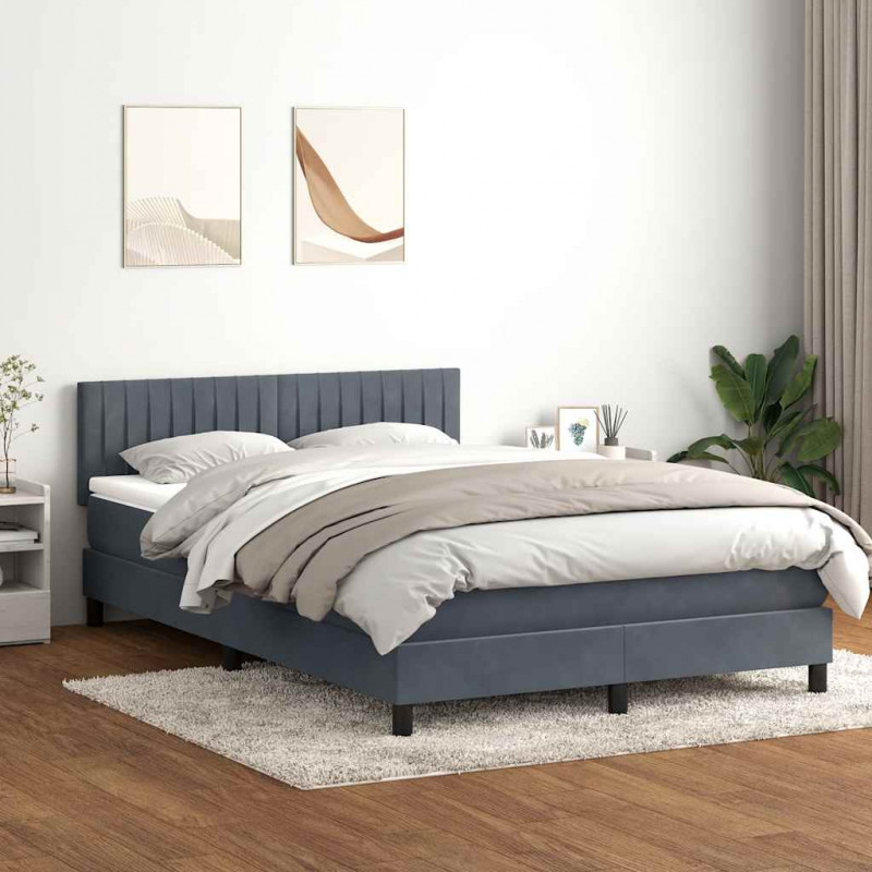 Łóżko kontynentalne z materacem i LED, ciemnoszare, 160x210cm aksamit