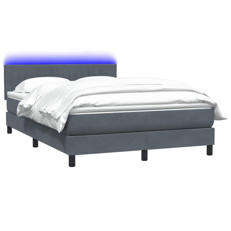 Łóżko kontynentalne z materacem i LED, ciemnoszare, 160x210cm aksamit