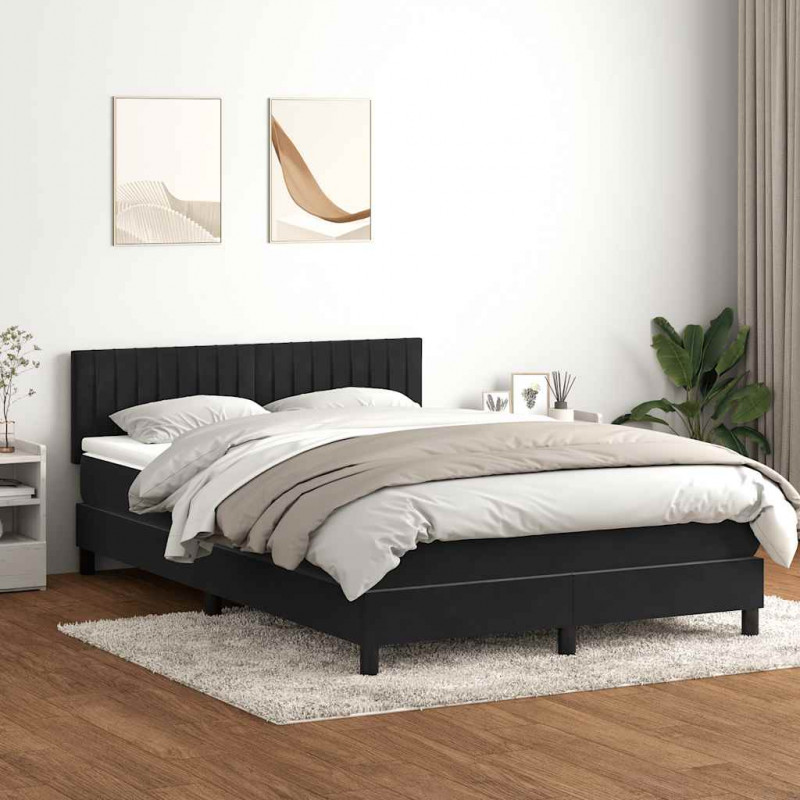 Łóżko kontynentalne z materacem i LED, czarne, 160x210 cm, aksamit