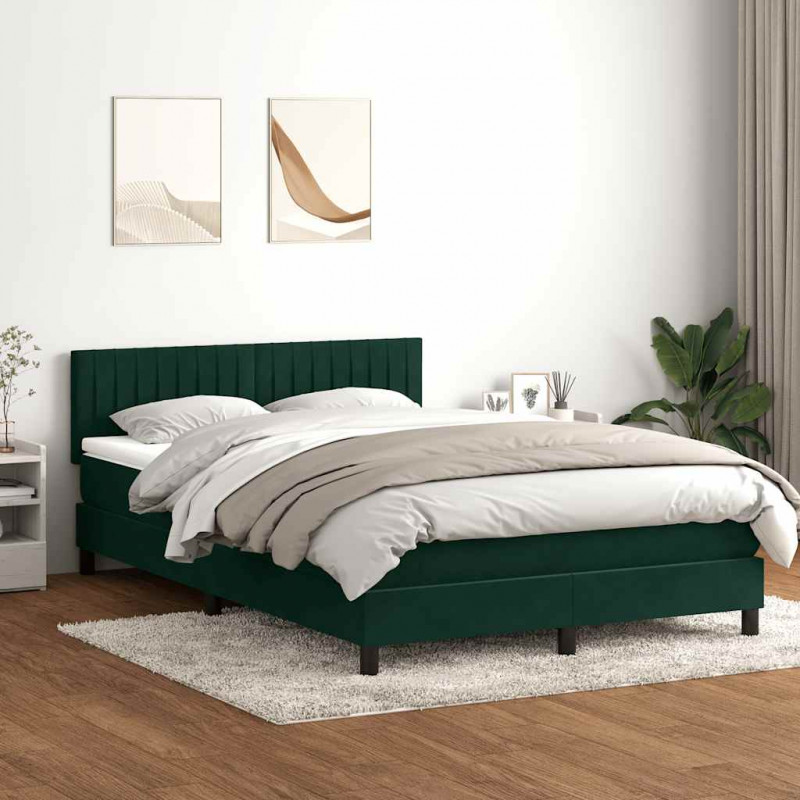 Łóżko kontynentalne z materacem i LED, ciemnozielone, 160x210 cm
