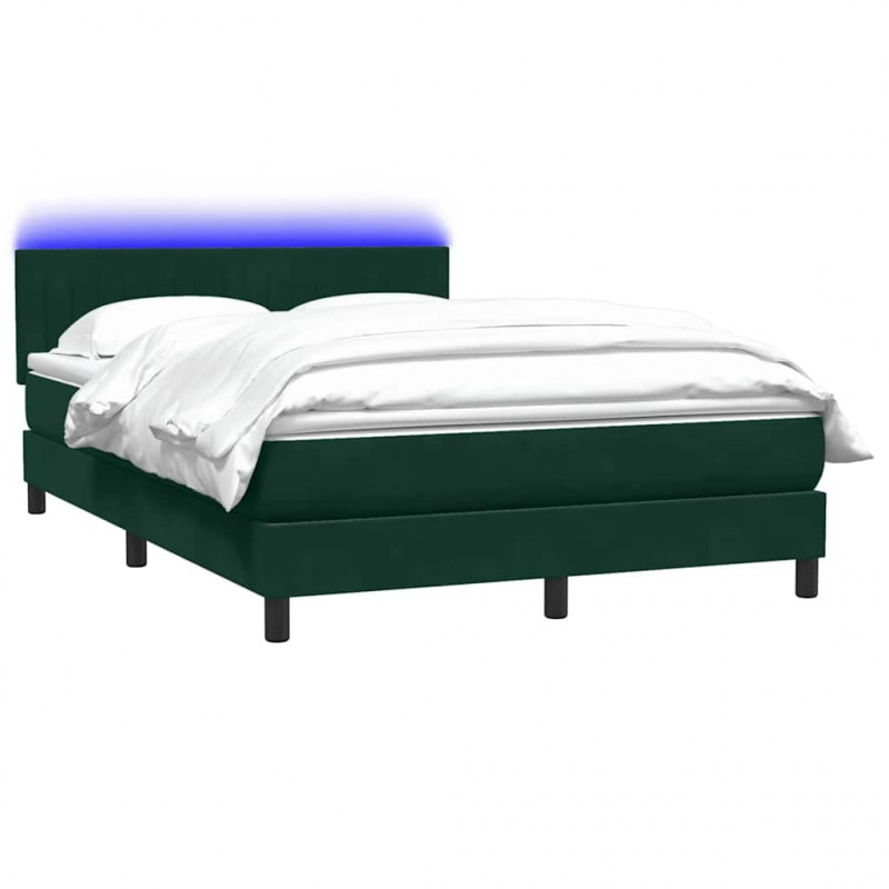 Łóżko kontynentalne z materacem i LED, ciemnozielone, 160x210 cm