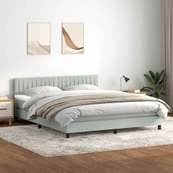 Łóżko kontynentalne z materacem i LED, jasnoszare, 180x210cm, aksamit