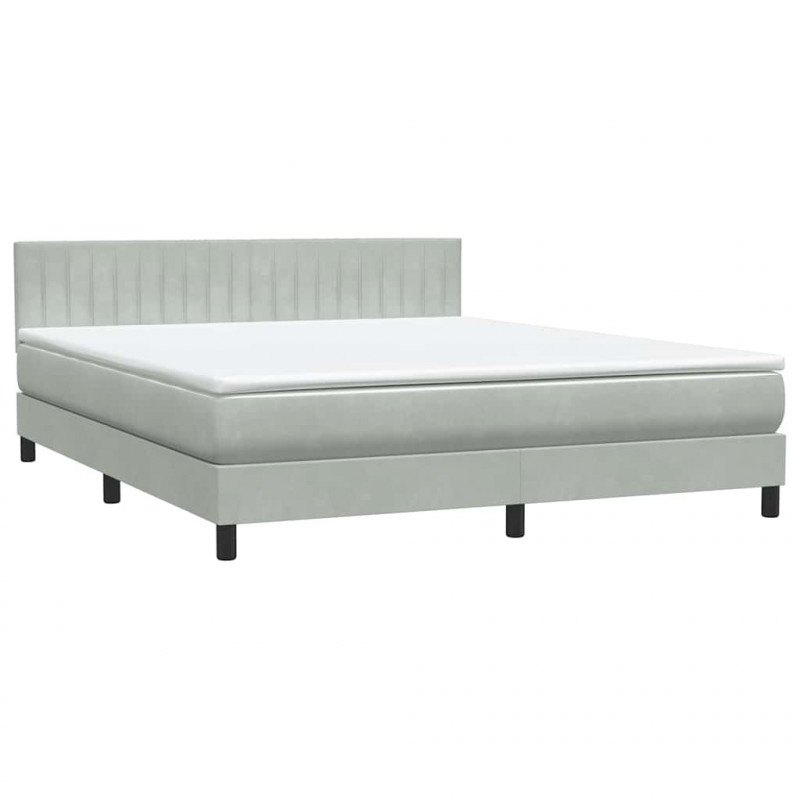 Łóżko kontynentalne z materacem i LED, jasnoszare, 180x210cm, aksamit
