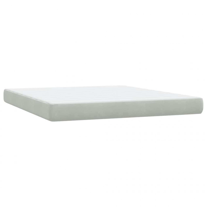 Łóżko kontynentalne z materacem i LED, jasnoszare, 180x210cm, aksamit