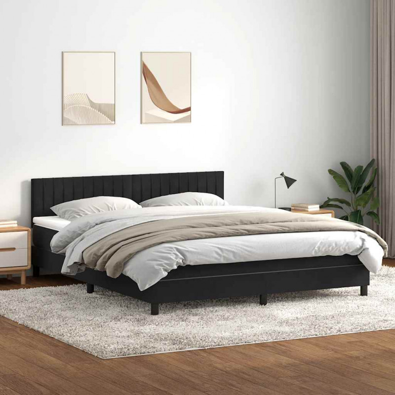 Łóżko kontynentalne z materacem i LED, czarne, 180x210 cm, aksamit