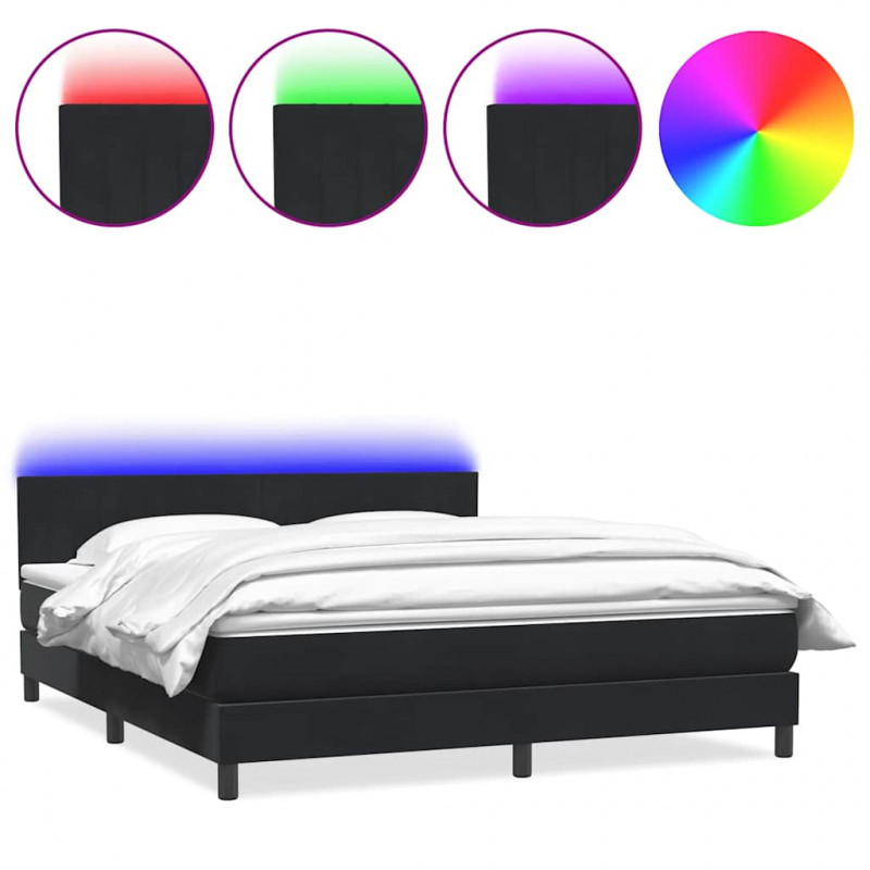 Łóżko kontynentalne z materacem i LED, czarne, 180x210 cm, aksamit
