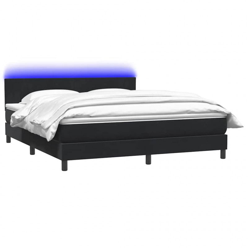 Łóżko kontynentalne z materacem i LED, czarne, 180x210 cm, aksamit