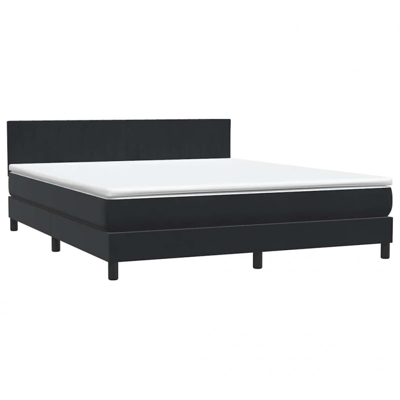 Łóżko kontynentalne z materacem i LED, czarne, 180x210 cm, aksamit