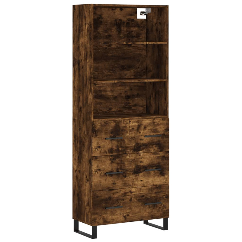 Witrynka przydymiony dąb 69,5x34x180 cm materiał drewnopochodny