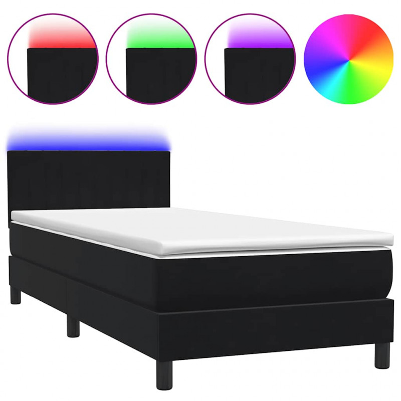 Łóżko kontynentalne z materacem i LED, czarne, 80x220 cm