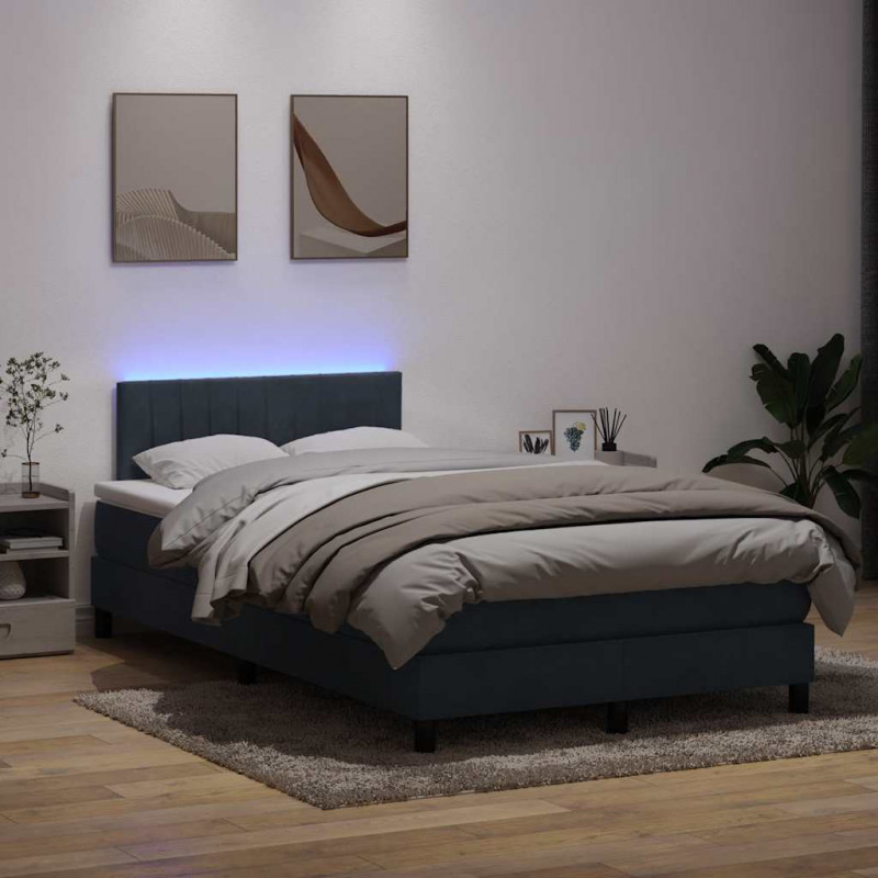 Łóżko kontynentalne z materacem i LED, ciemnoszary aksamit, 120x220cm