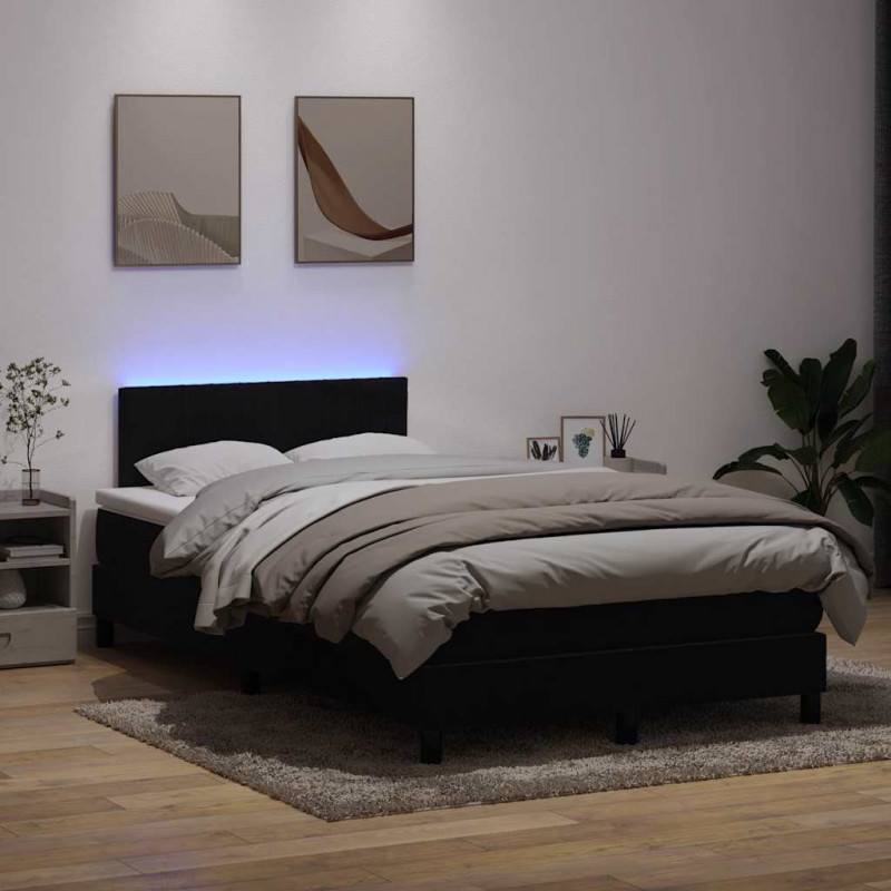Łóżko kontynentalne z materacem i LED, czarne, 120x220 cm, aksamit
