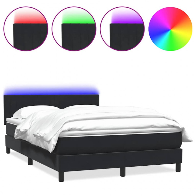 Łóżko kontynentalne z materacem i LED, czarne, 140x220 cm, aksamit
