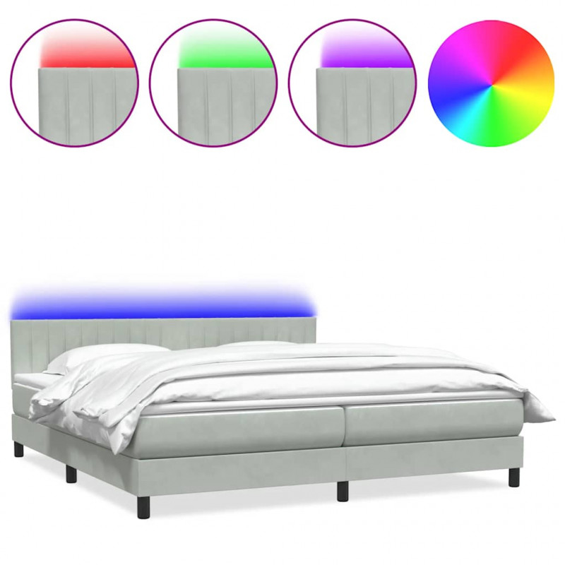Łóżko kontynentalne z materacem i LED Jasnoszary 180x220 cm Aksamit