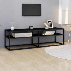Szafka pod TV, czarna, 140x40x40,5 cm, szkło hartowane