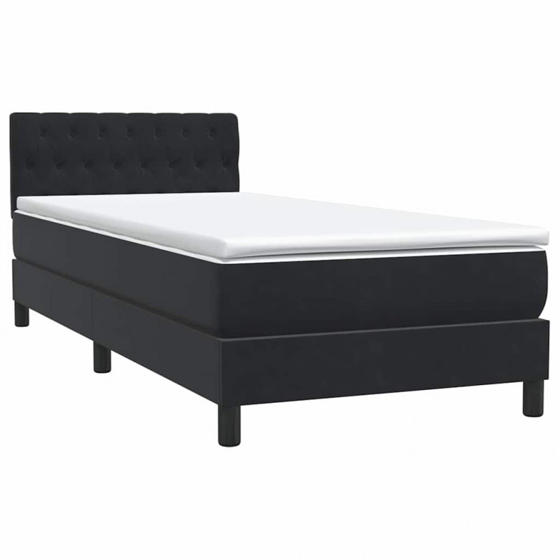 Łóżko kontynentalne z materacem i LED, czarne, aksamit 90x210 cm
