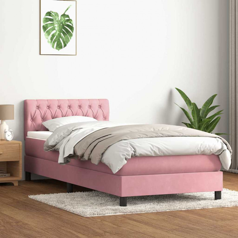 Łóżko kontynentalne z materacem i LED, różowe, 90x210 cm