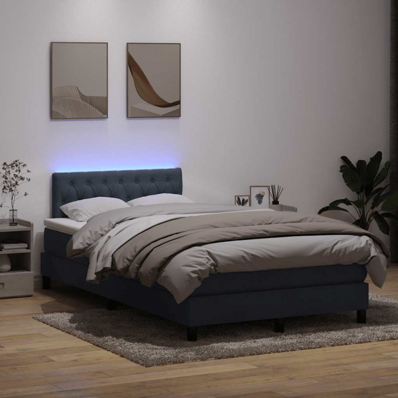 Łóżko kontynentalne z materacem i LED, jasnoszare, 120x210cm, aksamit