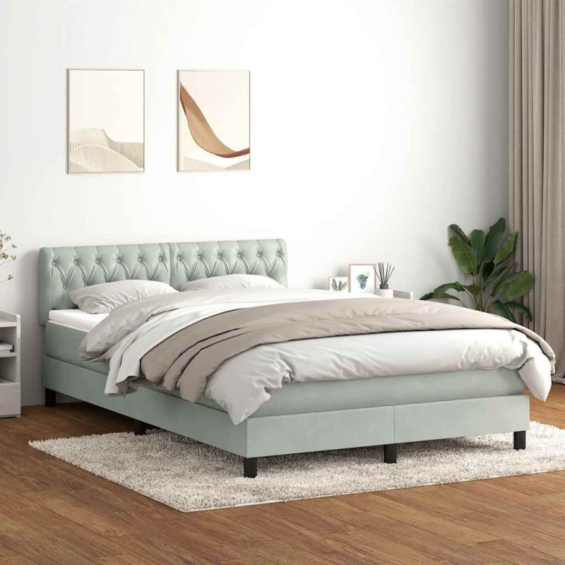 Łóżko kontynentalne z materacem i LED, jasnoszare, 140x210cm, aksamit